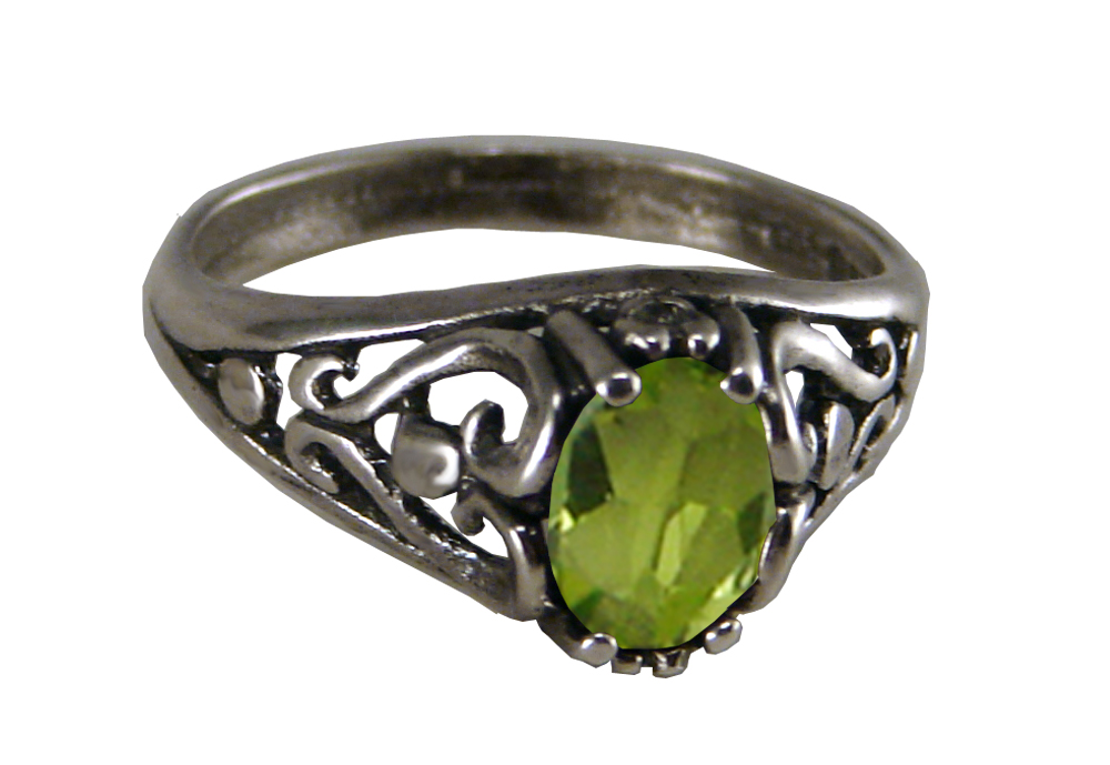 Sterling Silver Filigree Heart Ring With Peridot Size 9
